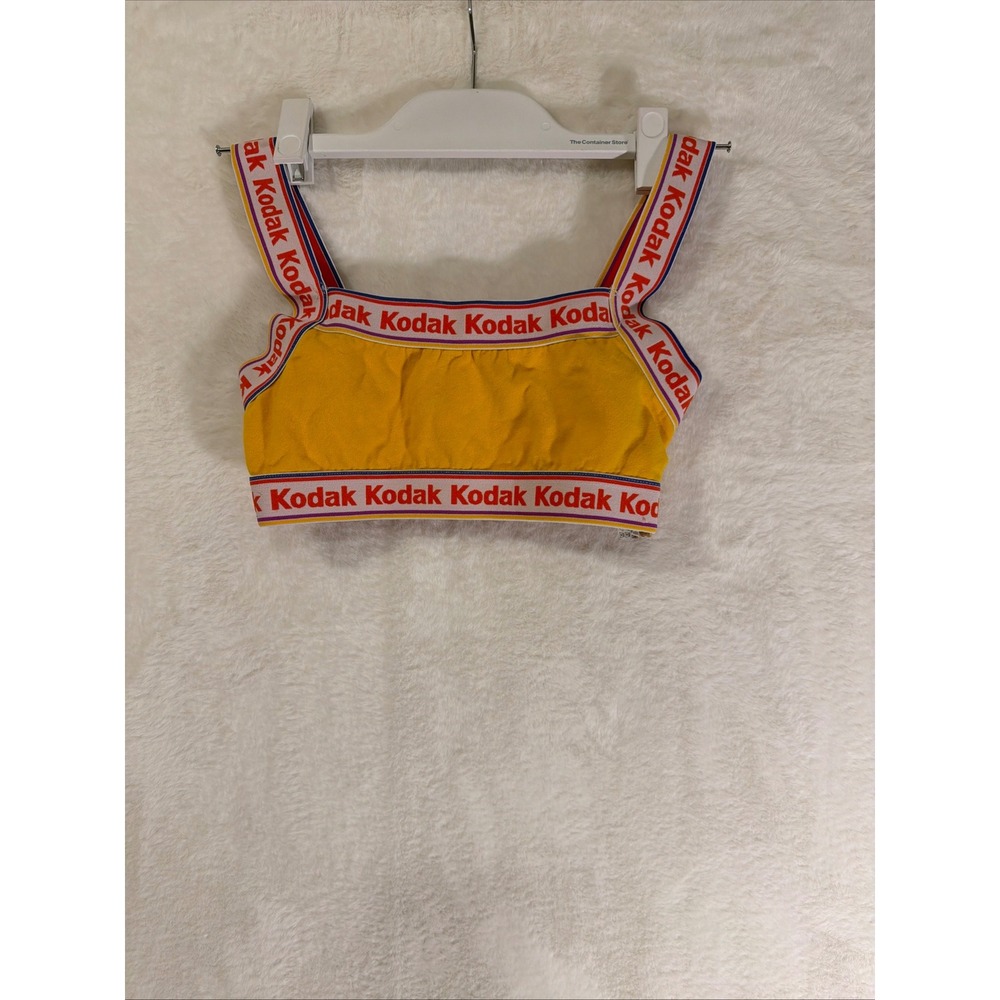 Kodak Yellow Logo Tape Bralette Sports Bra‎ Crop Top Small - Picture 6 of 8